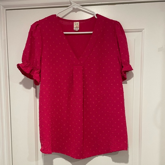 Pinkblush Fuchsia Swiss Dot Maternity Blouse - Picture 6 of 10